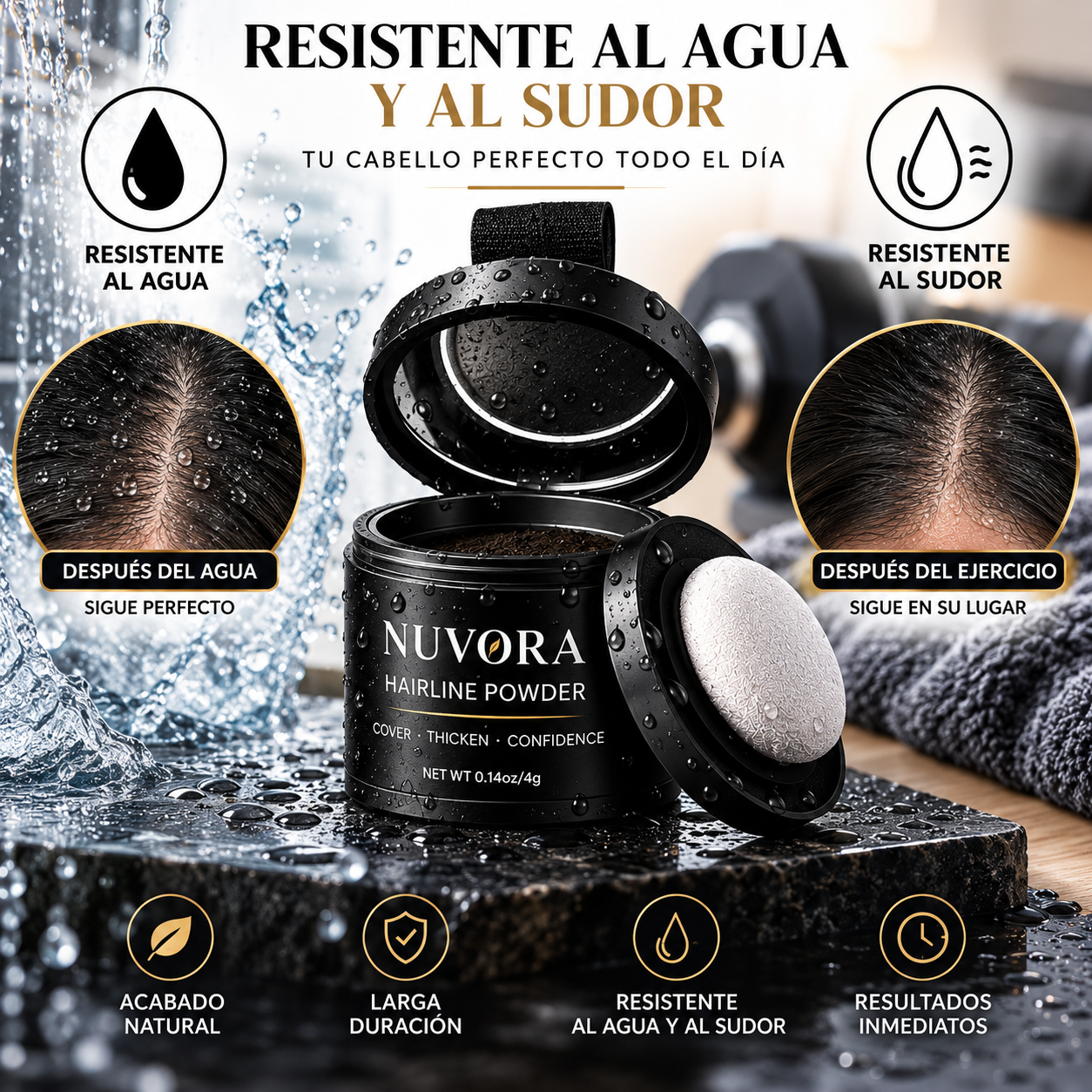 Polvo para la línea del cabello – Oculta la escasez y las canas al instante